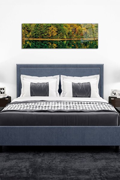 Vosevu Göl Kenarında Sarı Orman Panoramik Cam Tablo, Modern Ev ve Ofis Dekor, Hediyelik Duvar Dekorasyonu