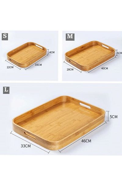 Gülümseten Avm 3-Piece Bamboo Rectangular Oval Tray - Presentation Coffee Tray