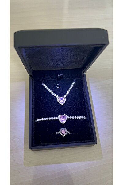 Sepetten Eve Işıklı Set Kutusunda 3 Lü Gerçek Çelik Kalpli Su Yolu Seti Sevgililer Günü Hediyesi