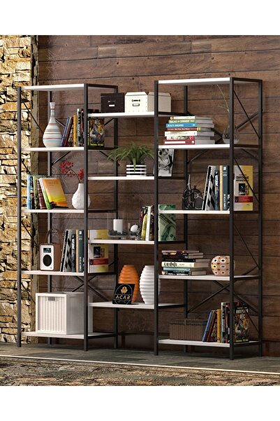 Cosargroup 14 Raflı Çam 180 Cm Kitaplık, Açık Raf, Organizer, Ofis, Ev, 14 Ra...