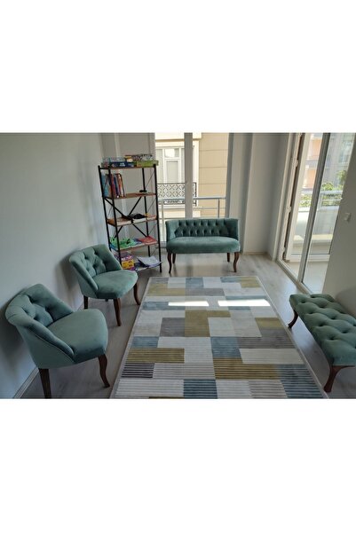 Genel Markalar Su Yesili Cay Seti Koltuk Takımı 2 1 1 Puf Hedye