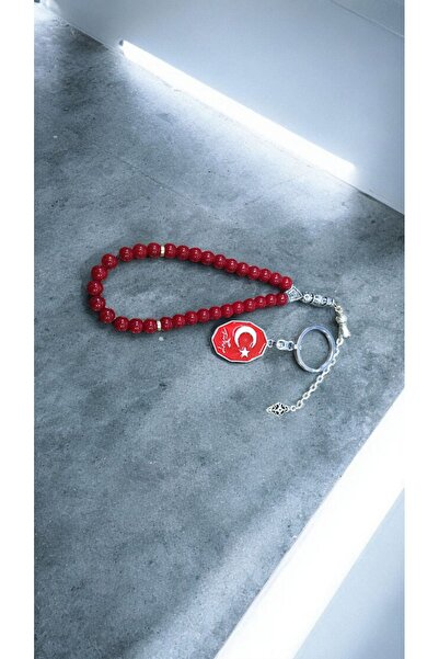 Ayver Gift Glass Model Rosary and Turkish Flag Keychain Set of 33