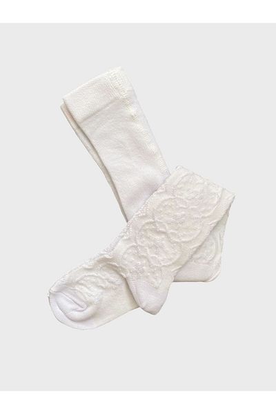 ALİŞ KİDS White Embossed Cotton Girls' Pantyhose