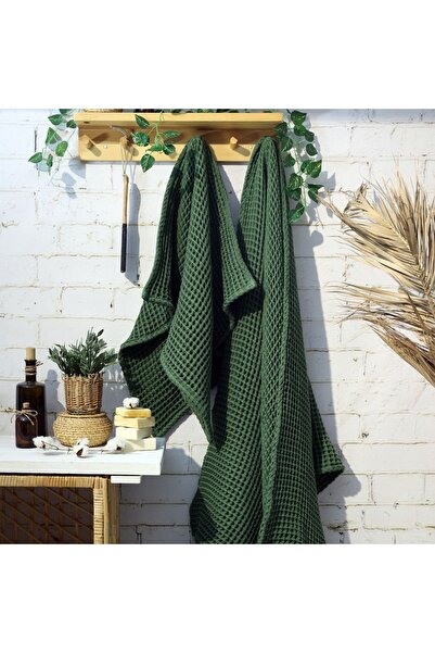 Cyc Atelier %100 Pamuk Waffle Yeşil Banyo Havlusu 105x160cm Hızlı Kuruyan Büy...