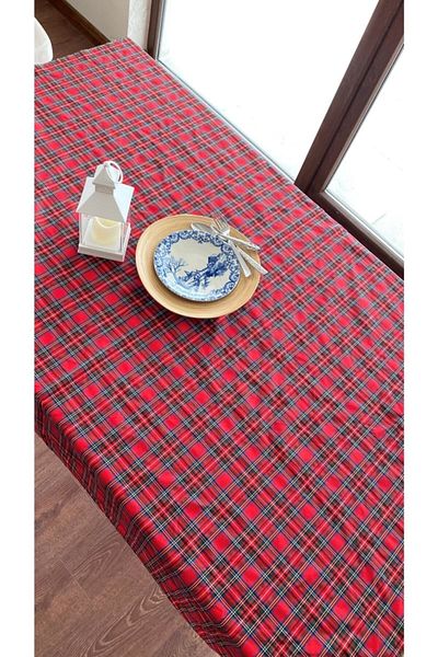 White Alamode Plaid Patterned Large Tablecloth