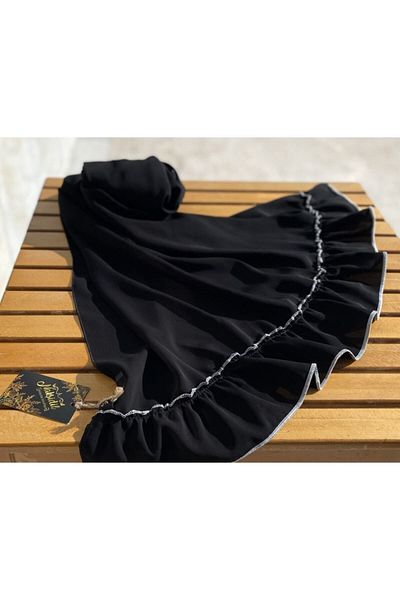 NAKŞİDİL Frilly Black Medina Silk Shawl