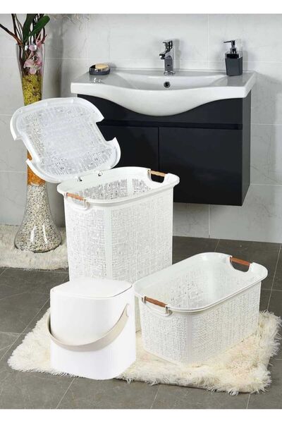 Arbu Home 3'lü Set Çamaşır Sepeti Ve Çöp Kovası