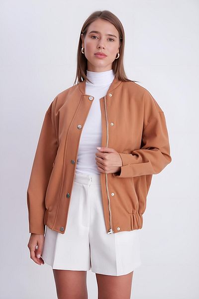 EFT Camel Pocket Detailed Bomber Jacket with Snap Buttons