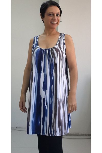 Mertcan Butik Μπλουζάκι με μπλε και λευκό σχέδιο - Μπλουζάκι βισκόζης με κορδόνια