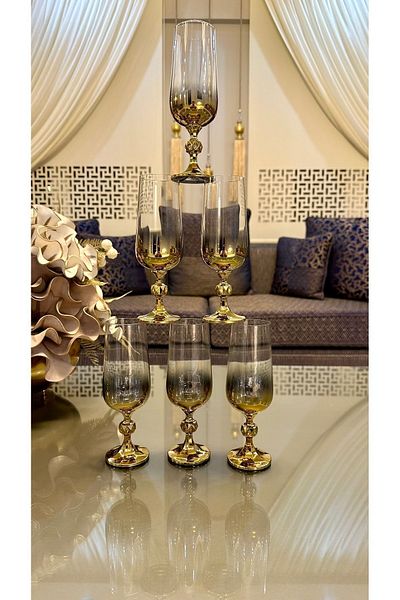 Bohemia كوب ماء بجانب القهوة ذهبي كريستالي