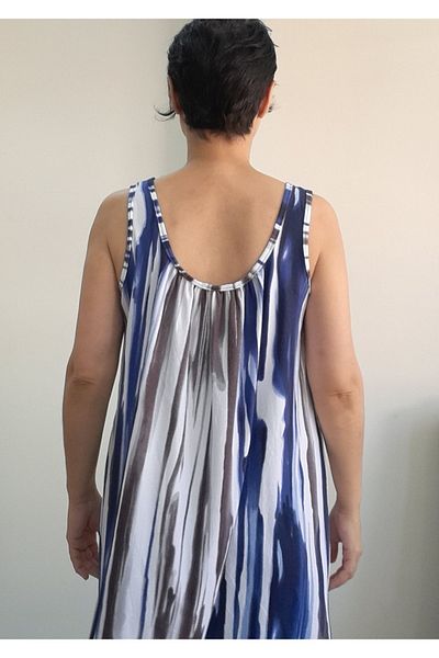 Mertcan Butik Μπλουζάκι με μπλε και λευκό σχέδιο - Μπλουζάκι βισκόζης με κορδόνια