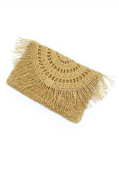 Osee Ψάθινη τσάντα Raffia Knitted Portfolio Clutch Bag Beige