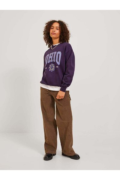 Jack & Jones Лилаво дамско суитшърт с принт на велосипед - JXOHIO RLX LS CREW SWT