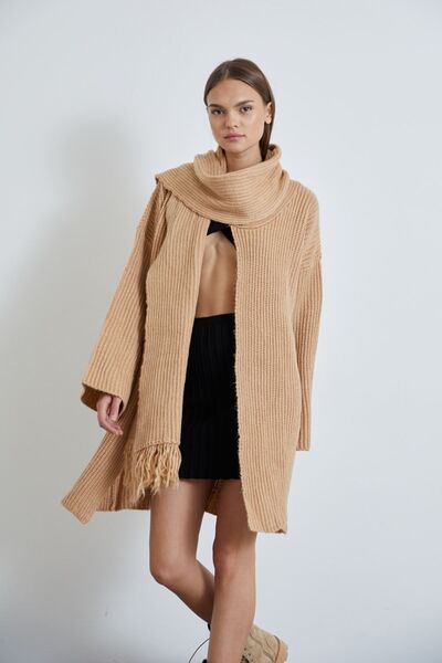 Souls Fruit سترة نسائية ذات مقاس قياسي محبوكة سميكة وأكمام طويلة وشال وياقة و...