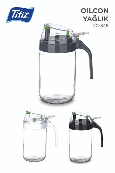 Titiz Plastik Oilcon Oil Pot with Non-Drip Lid 660ml Stone Gray