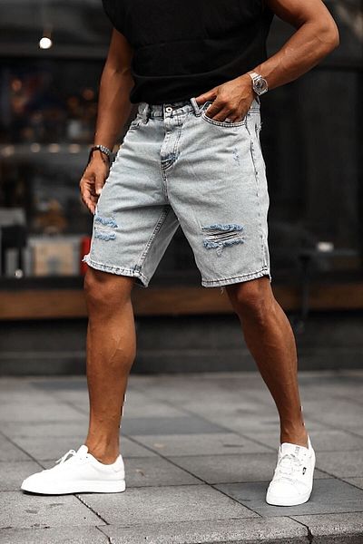 NO61 Boyfriend Denim Capri Άνετο τζιν σορτς με σκίσιμο