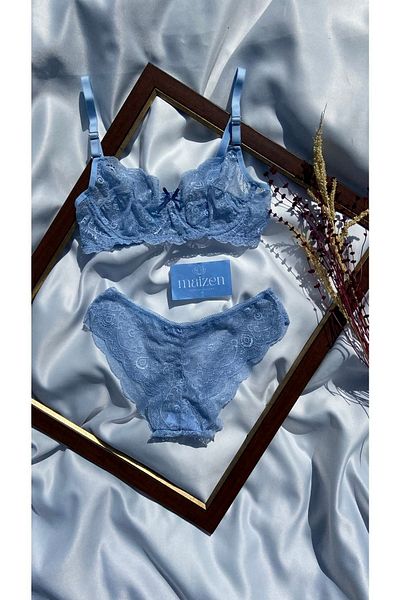 MAİZEN Set sutien cu sârmă din dantelă albastră