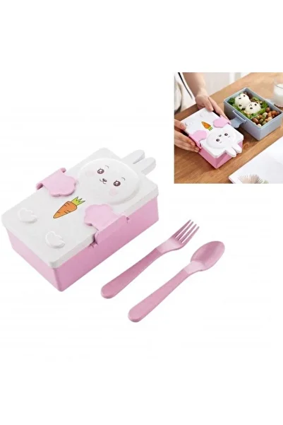 BF AKSESUAR Cute Children's Lunch Box with Rabbit Figure - 2 Compartments