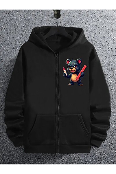 Genel Markalar Erkek Kadın Unisex Oversize Rahat Kalıp Baskılı Fermuarlı Kapü...