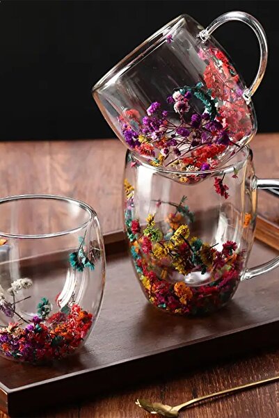 RAVİNO HOME Çift Çıdarlı Çiçekli Cam Bardak 250ml.