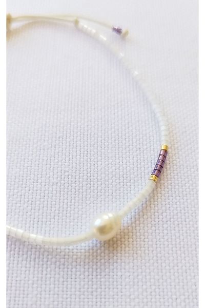 Bella Sera Studio Miyuki Single Row White and Copper Color Bracelet with Pearls