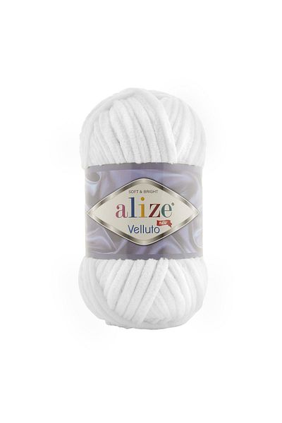 Alize 5 Pcs Velluto Velvet Hand Knitting Yarn 055 White