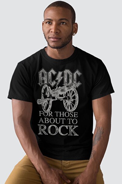 ROCKANDROLL Top Rock Acdc Tricou negru cu mânecă scurtă pentru bărbați