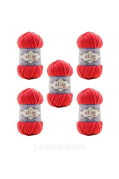 Alize 5 Pcs Velluto Velvet Hand Knitting Yarn 56 Red
