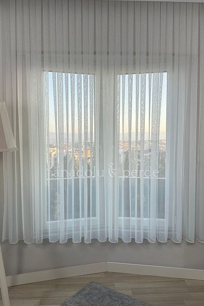 GLOMAR Ecru 1/3-Tight Pleat Bamboo Tulle Curtain for Living Room and Living Room - Heavy Gradient and Leaded Skirt