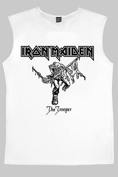 ROCKANDROLL Iron Maiden Maneca decupata alba |   Tricou fără mâneci pentru bărbați |   Atlet