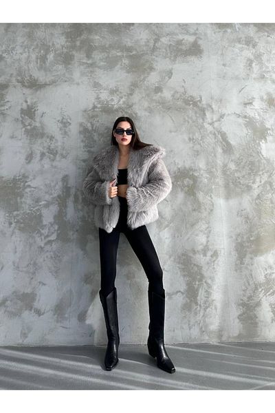 GM Butikk Premium-Plüschmantel für Damen im Winter – schwarzes Kunstfell