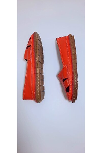 KAPAR Içi Dışı % 100 Hakiki Hakiki Deri Örgülü Kırmızı Babet