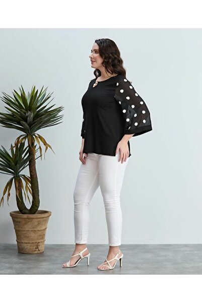 Te&Te Γυναικεία μπλούζα με μανίκια από τούλι διάφανη