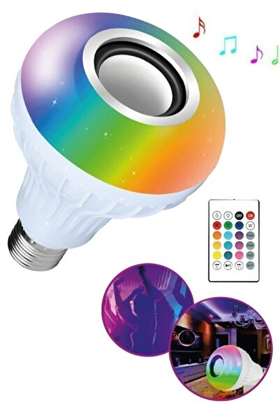 Modaba Gece Lambası Bluetooth Hoparlör Rgb Ledli Lamba Kumandalı Mp3 Çalar Ampul Renkli Ampul