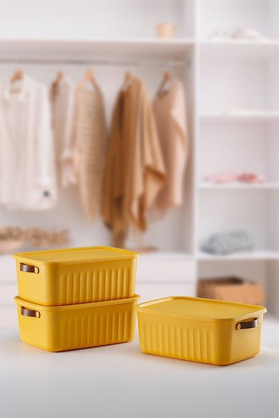 Trend Maison Yellow Multi-Purpose Organizer - Box with Lid and Decorative Storage Box, Bathroom Kitchen Organizer
