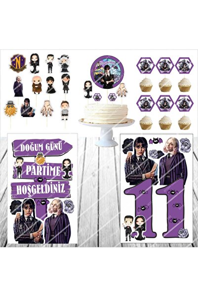 SİYAH PARTİ EVİ نموذج طاولة عيد الميلاد لعمر 11 عامًا - مجموعة تزيين الكيك
