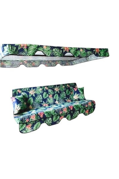 kapella Bahçe Salıncak Minderi Lüks Kılıf Seti Gölgelikli Süngerli Yaprak Desenli 130 X 45