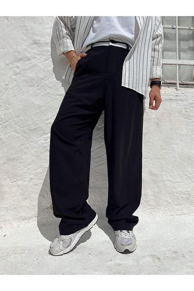SAVA Linen Black Trousers - with Waist Detail