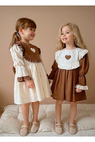 inMini Heart Flounce Vintage Dress - Girl, Long Sleeve, Bow