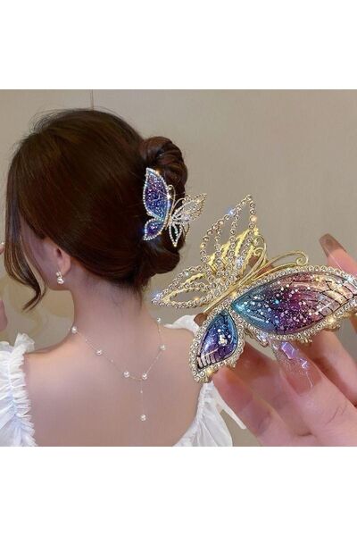 ella'nın çarşısı Kelebek İşlemeli Taşlı Model Metal Mandal Toka.