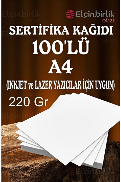 elçinbirlik A4 Sertifika Kağıdı Kalın Kartuşlu Mürekkepli Tüm Yazıcılara Uygun 100 Adet 220 Gr.