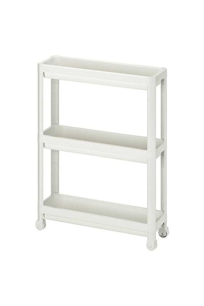 Pazarika Vesken White 3-Piece Rectangular Shelving Unit with Wheels Bathroom Kitchen Organizer Shelf Modern Storage Shelf