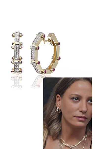 Niceboutique Pembe Taşlı Halka Çelik Serenay Küpe