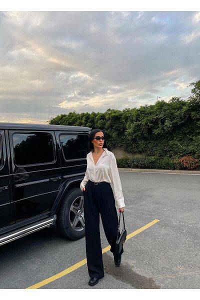 NameMe Black Palazzo Trousers - Belt Detailed