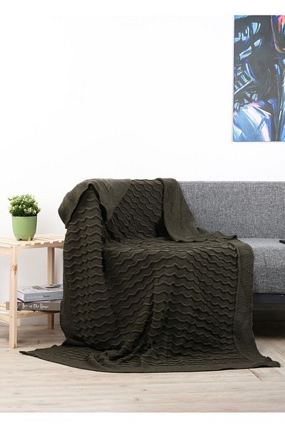 YGT Home Khaki Color 10 Pompom Tongue Knitwear Tv Blanket - 130X170 Leg Shawl and Sofa Shawl Decor