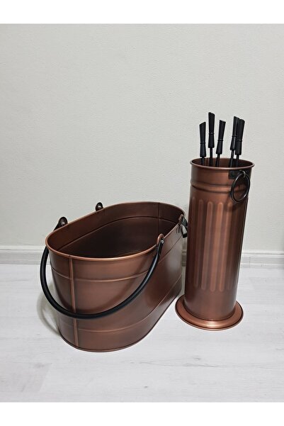 KOCHER Şömine Seti Antik Bakır Odun Kovası Sepeti Ve Maşa Seti