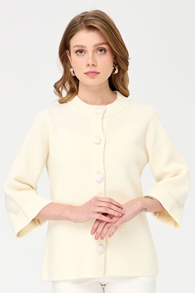 Desen Triko Women's Stand Collar Jacket - Bone Color