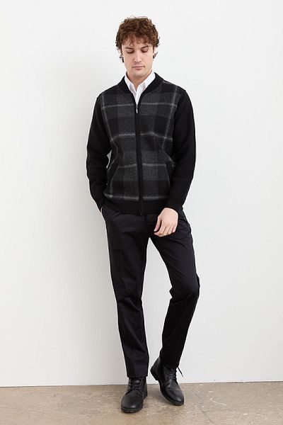 Desen Triko Men's Chief Collar Checked Pique Woven Coat Black