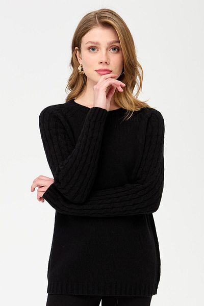 Desen Triko Pulover de lână tricotat pentru damă, cu mânecă, negru