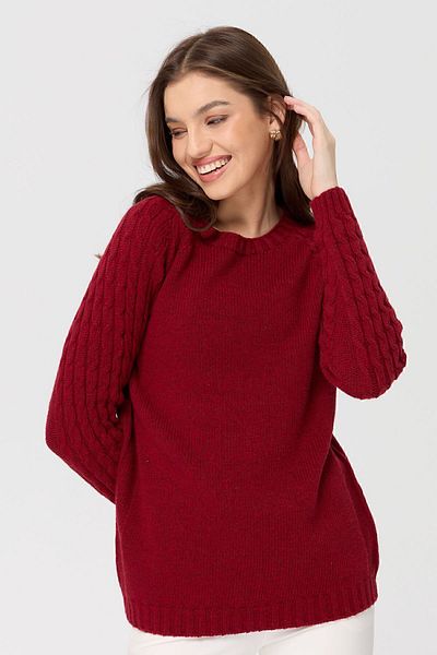 Desen Triko Women's Crew Neck Sleeve Hair Knitted Wool Sweater V.Red
